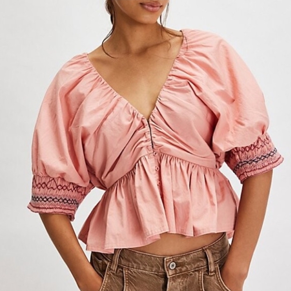 NEW Free People Where We Meet Embroidered Top Sz L - Picture 8 of 8